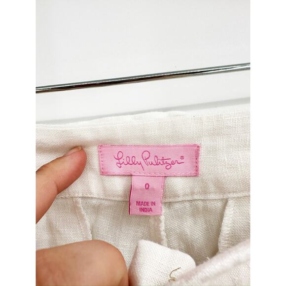Lilly Pulitzer Ziva White Linen Eyelet Tie Waist Cargo Pants Size 0 - Picture 3 of 5